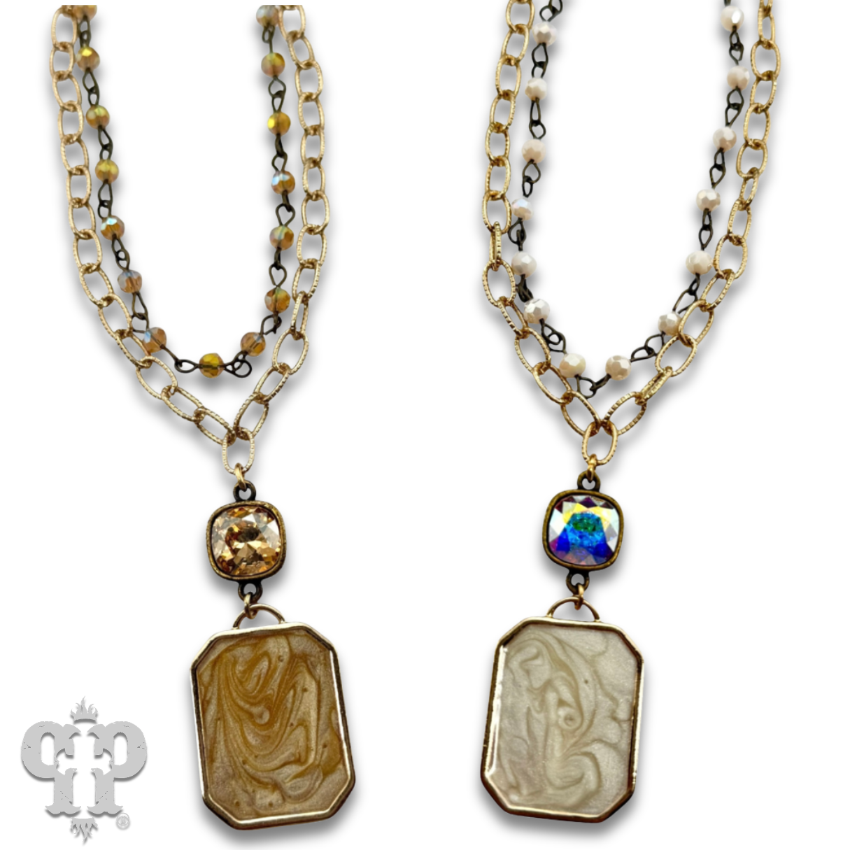 Double strand necklace with Austrian crystal pendant