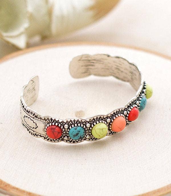 Western Semi Stone Cuff Bracelet: Multi