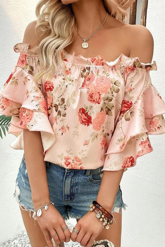 Miss Sparkling Floral off shoulder blouse