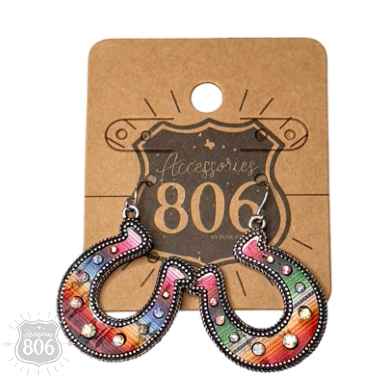 Western serape horseshoe earring
