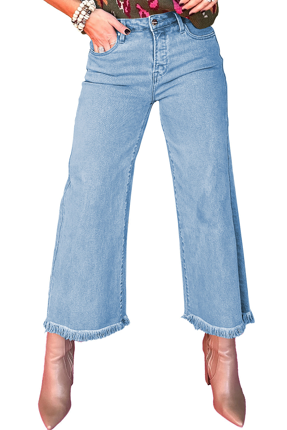 Myosotis Acid Washed High Rise Cropped Jeans