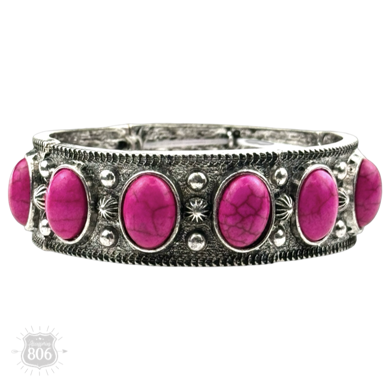 Western oval cabochon stretch bangle bracelet