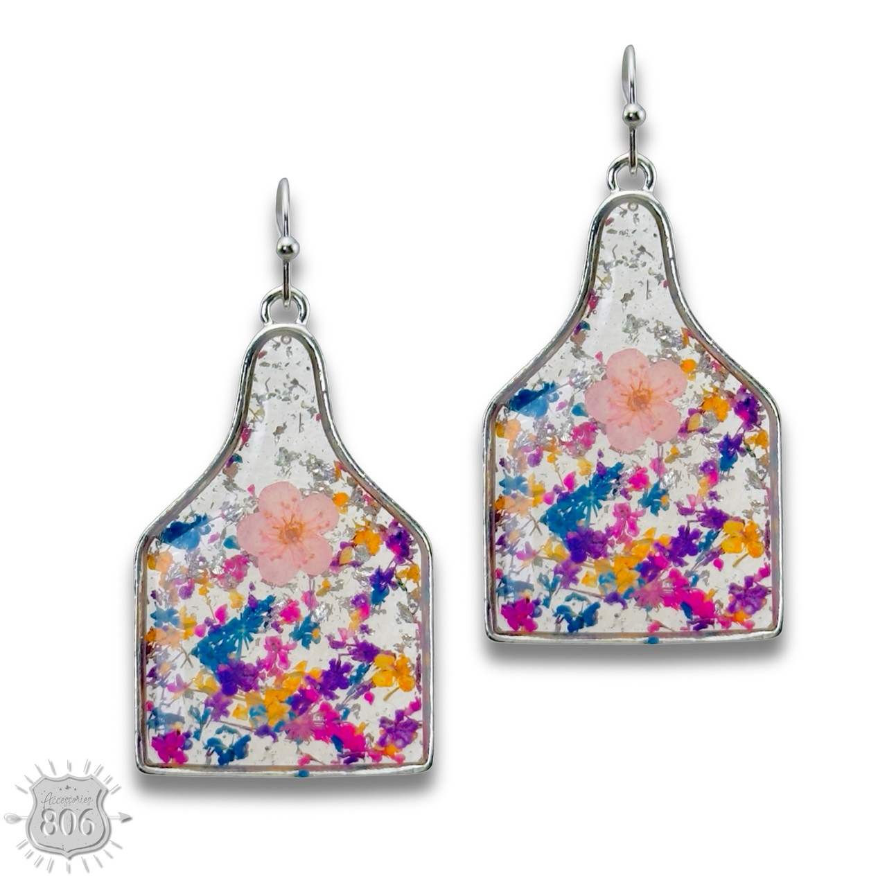 Pressed flower ear tag earring