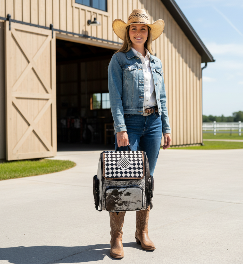 Aces Checker Tooled & Cowhide Backpack