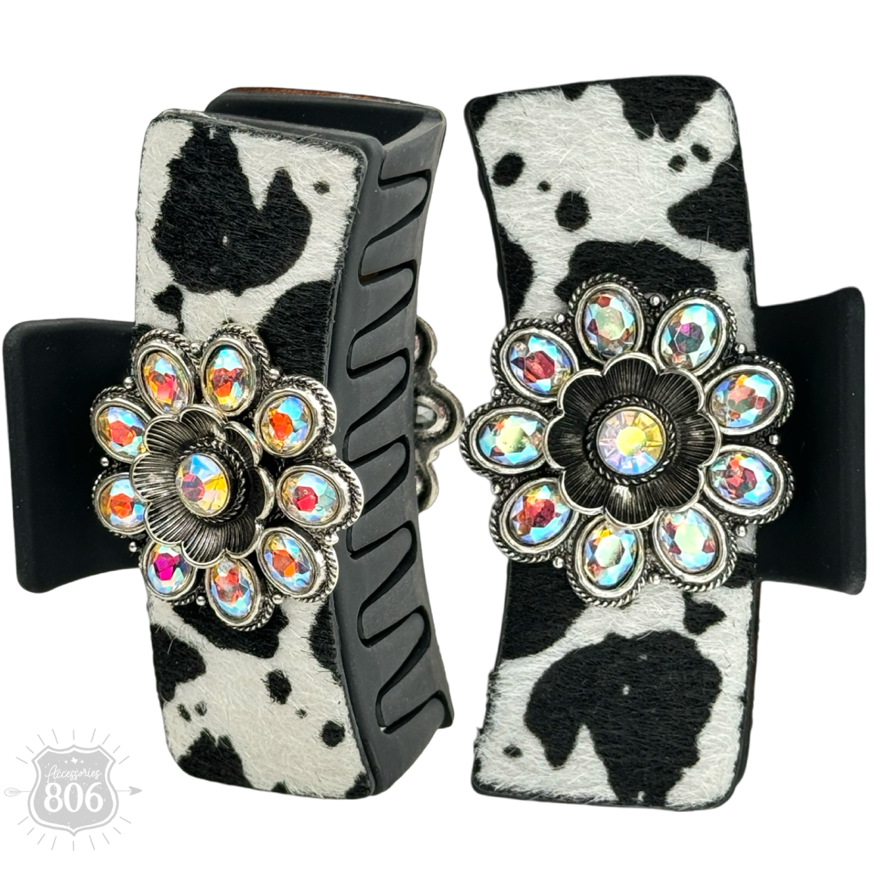 Western cow print concho hair claw