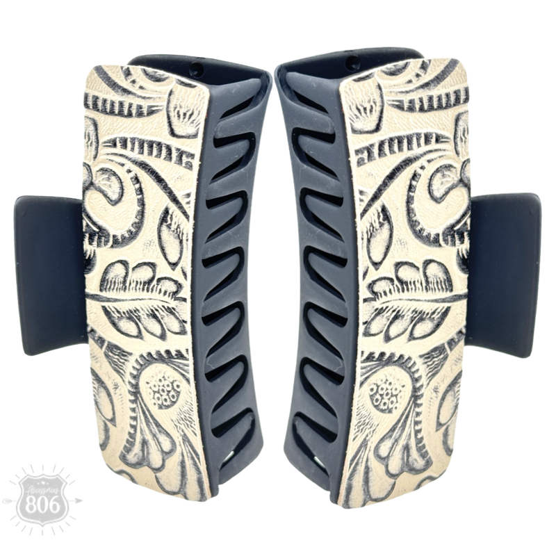 Western print tooled hair claw