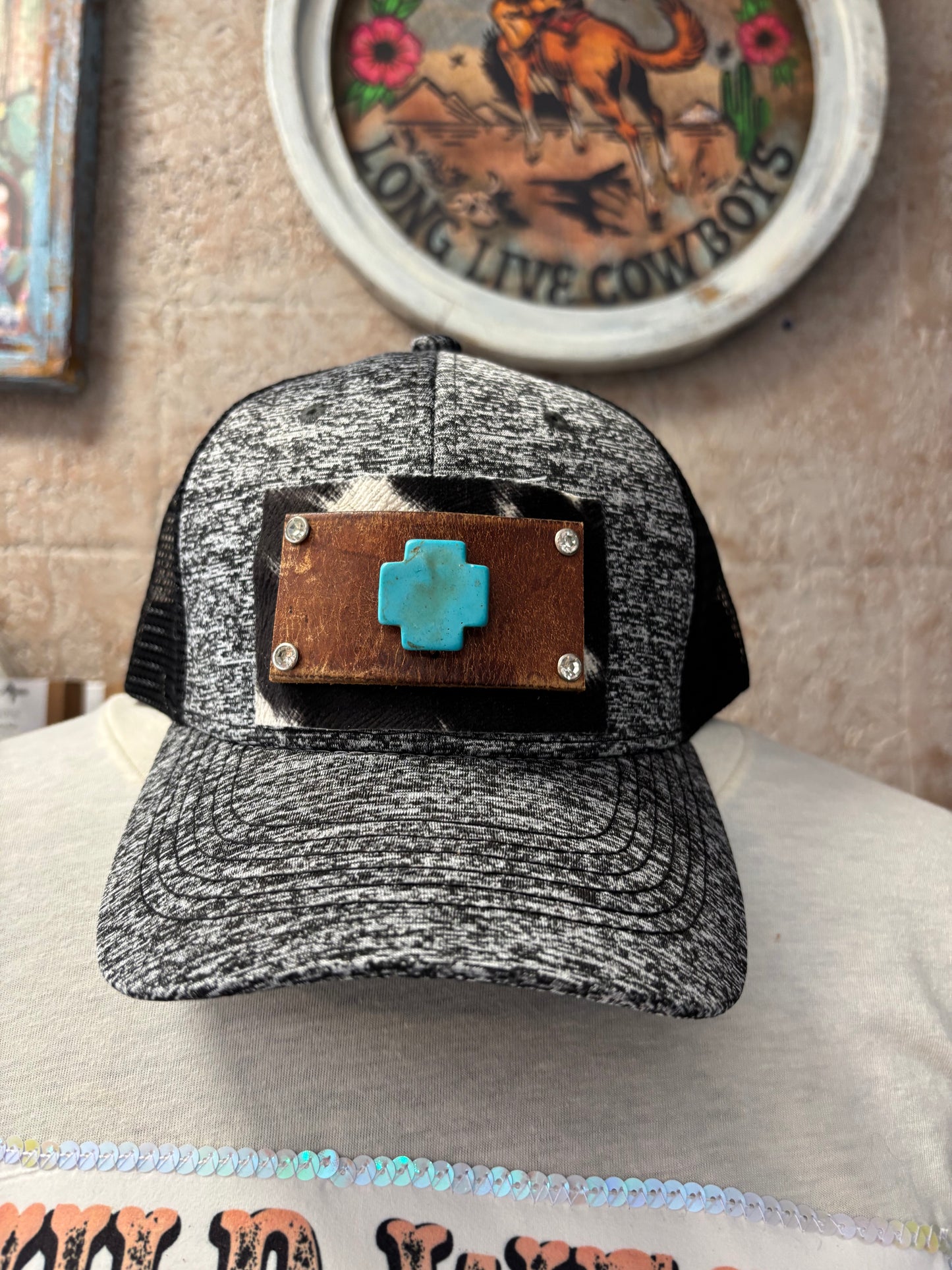 Turquoise cross leather cowhide