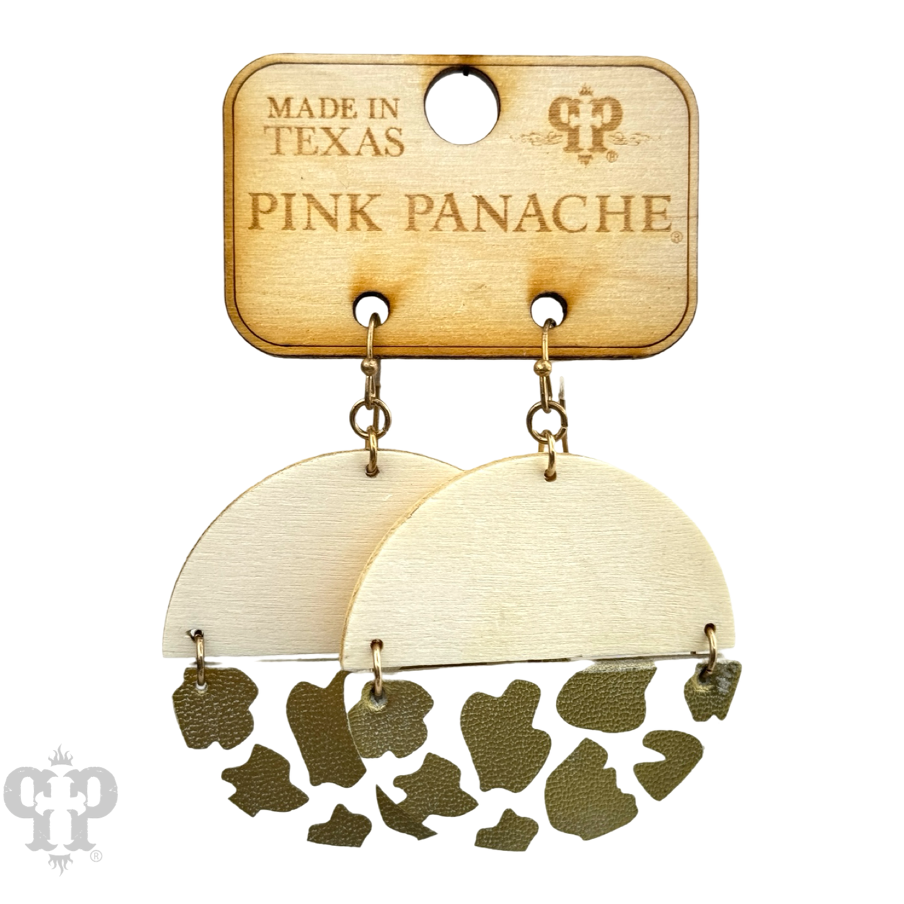 Wood circle, animal print earring
