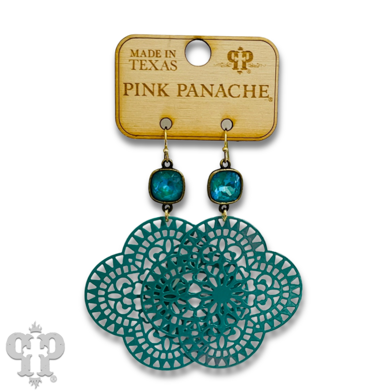 Lace design clover earring with Austrian crystal