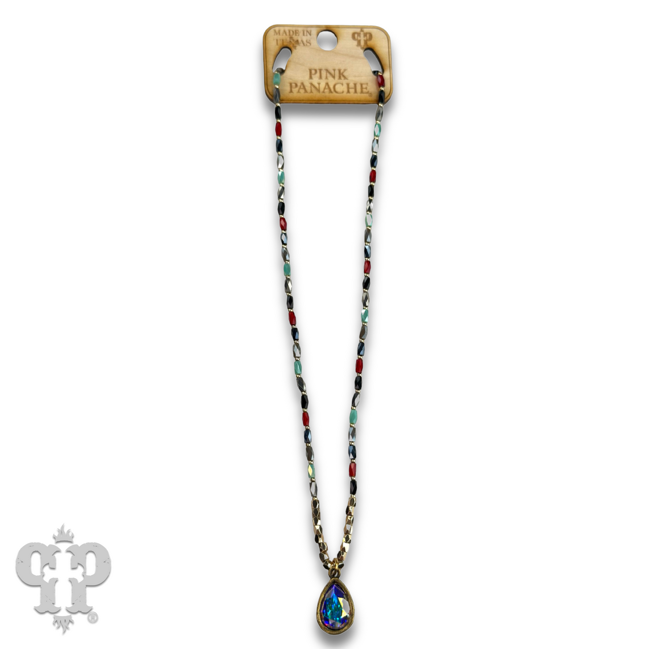 Rice bead necklace with teardrop Austrian crystal