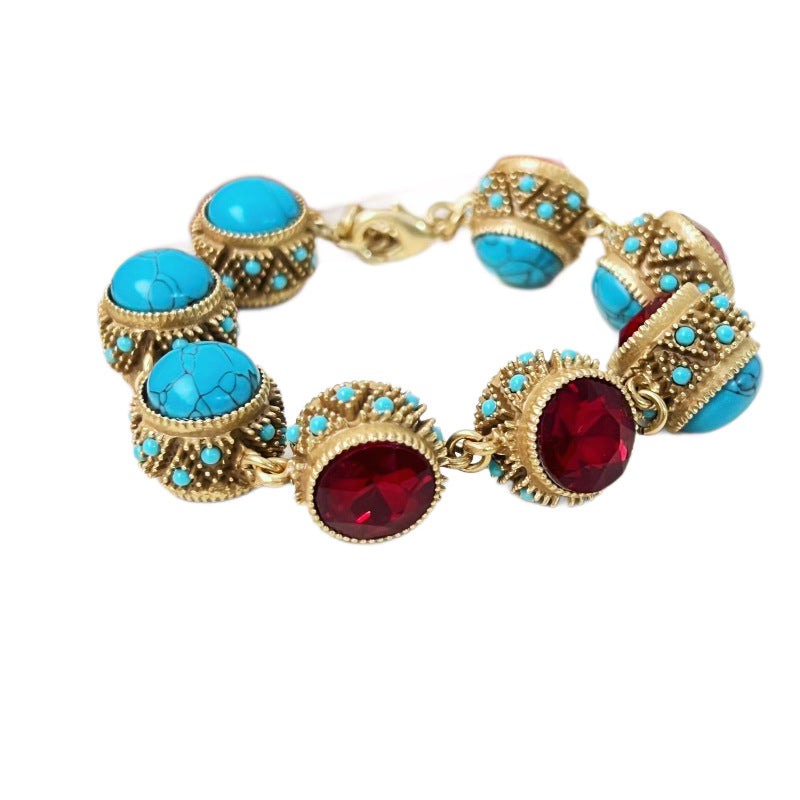 Women's Bohemia Style Turquoise Court Inlaid Ruby Bracelets
