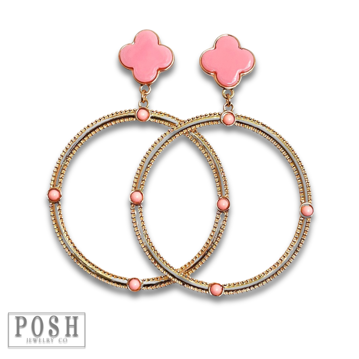 Clover and textured circle earring
