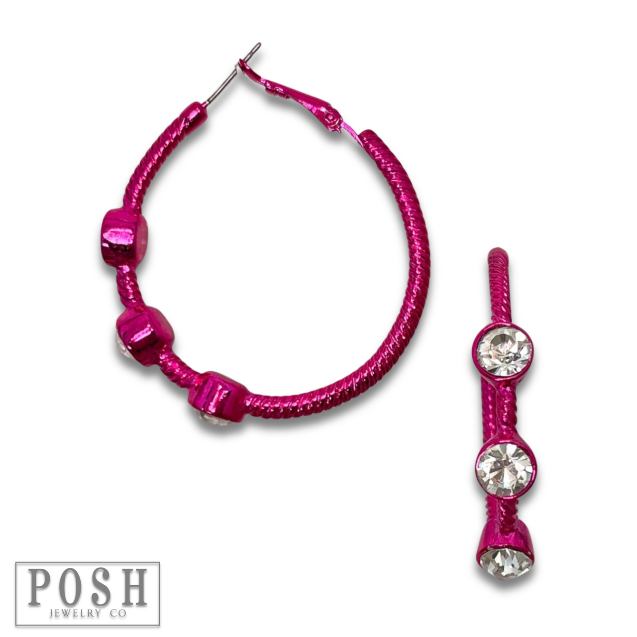 Cable hoop earring with crystal stones