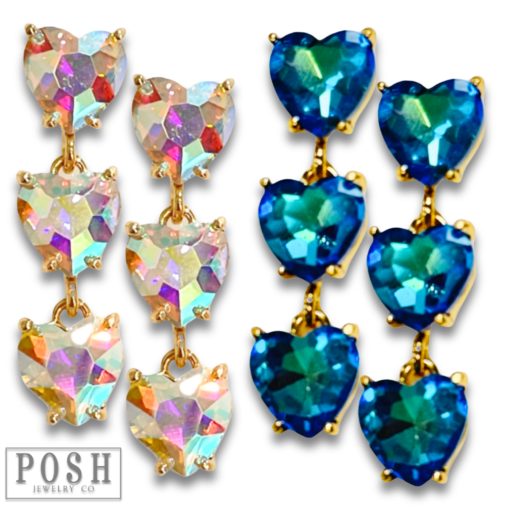 Triple heart rhinestone earring