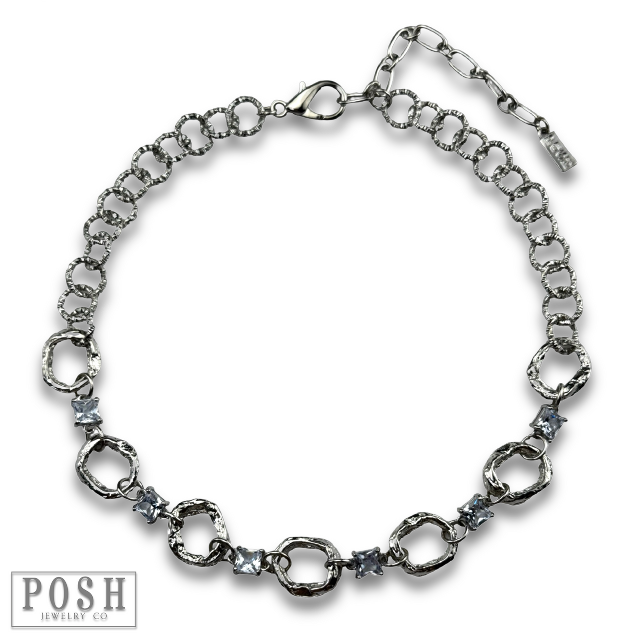 Chain necklace with rhinestone squares