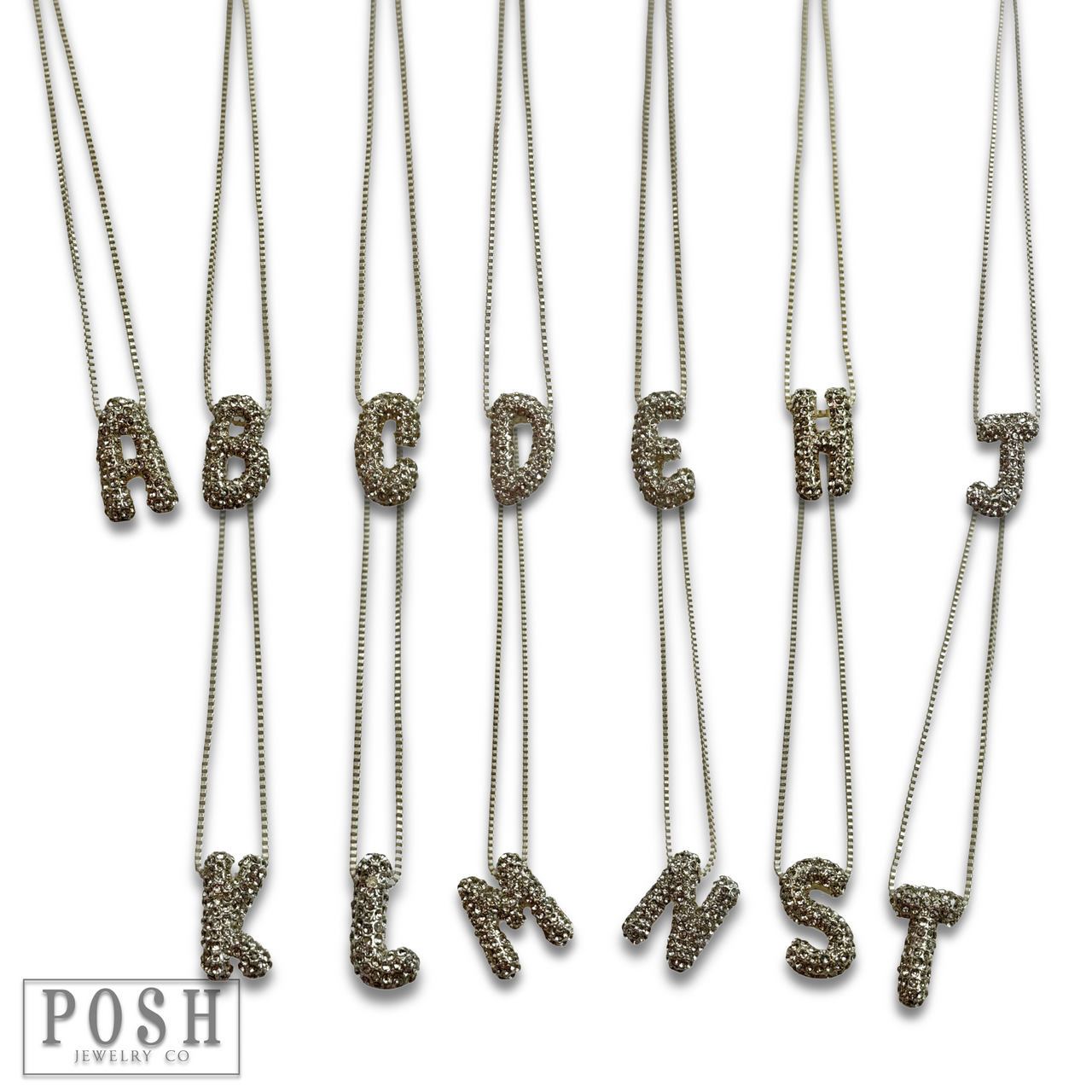 Box chain necklace with rhinestone initial