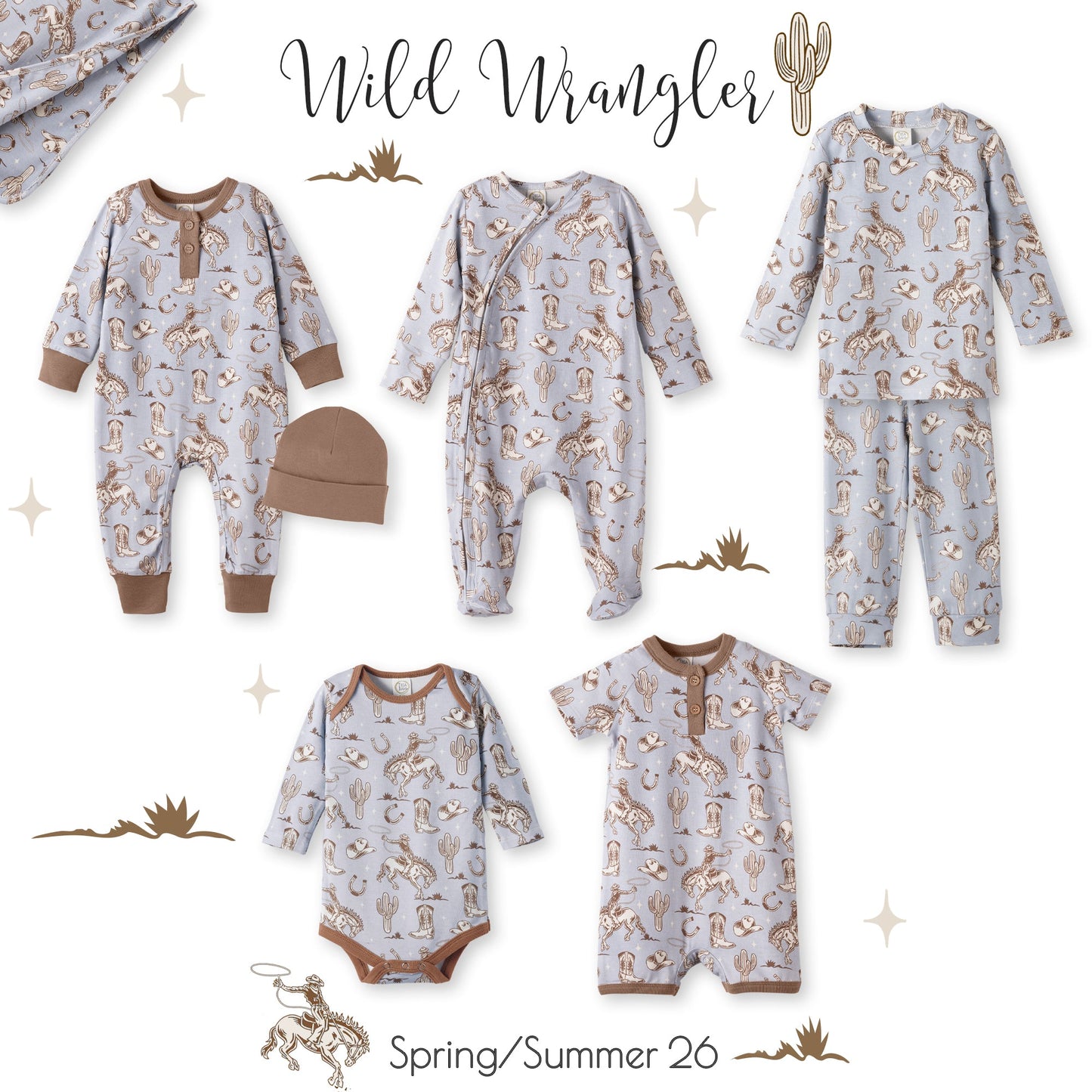 Wild Wrangler/Blue Western Baby Boy Bamboo Zipper Romper