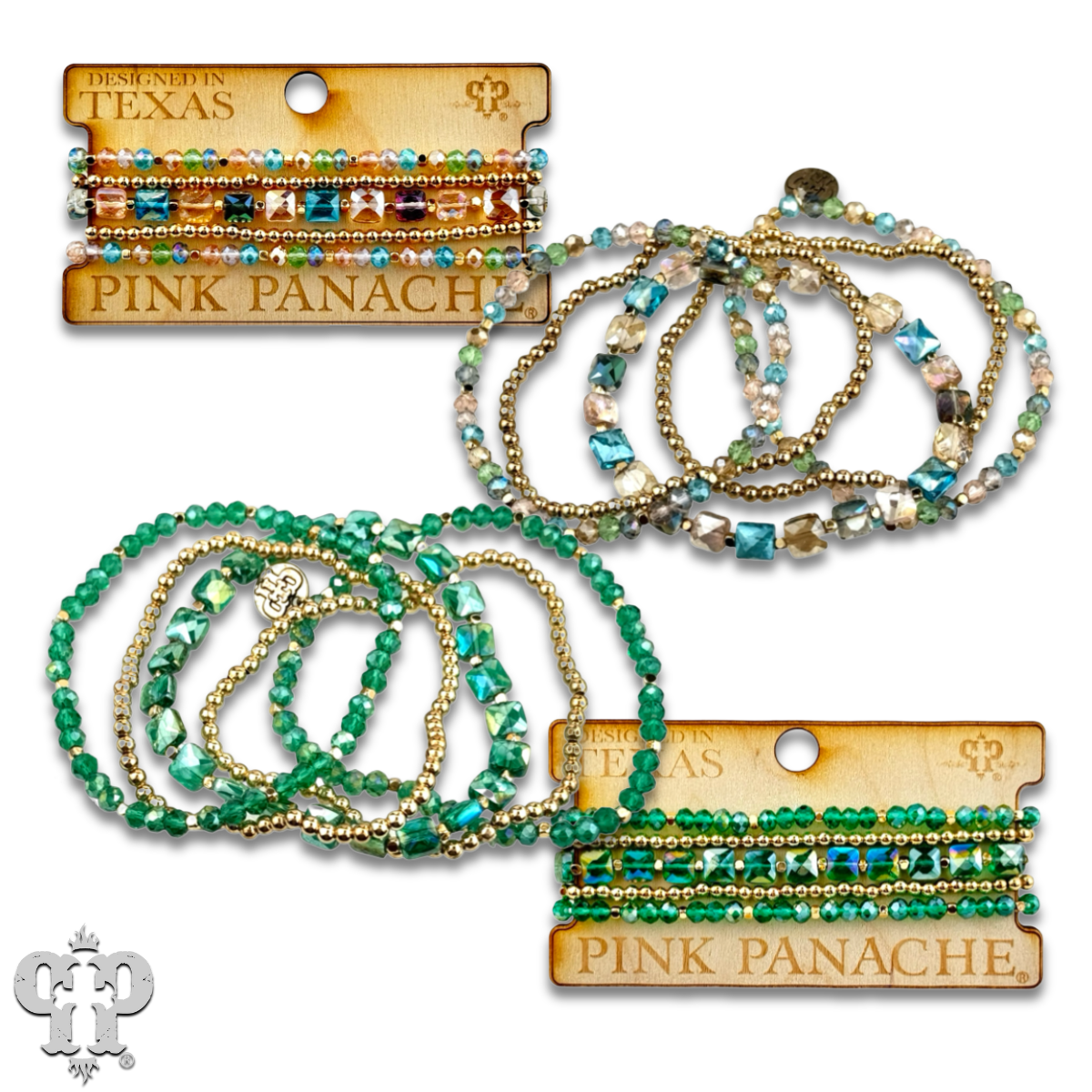Square and round faceted bead bracelet stack