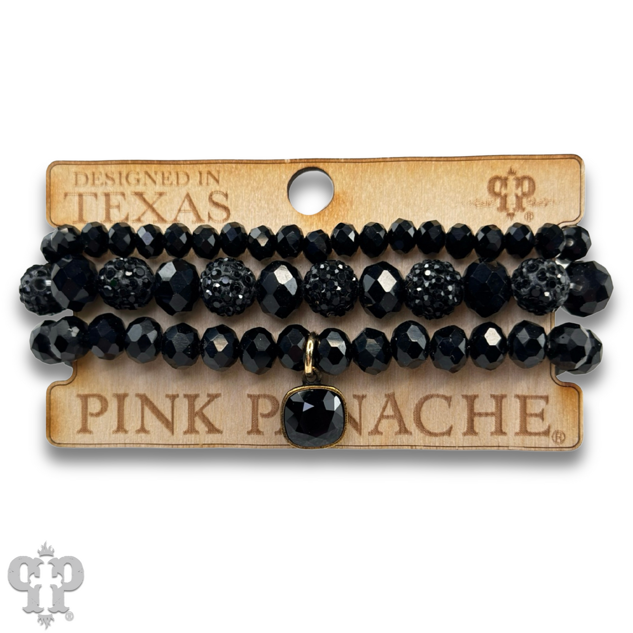Pave ball and glossy glass bead bracelet with Austrian crystal