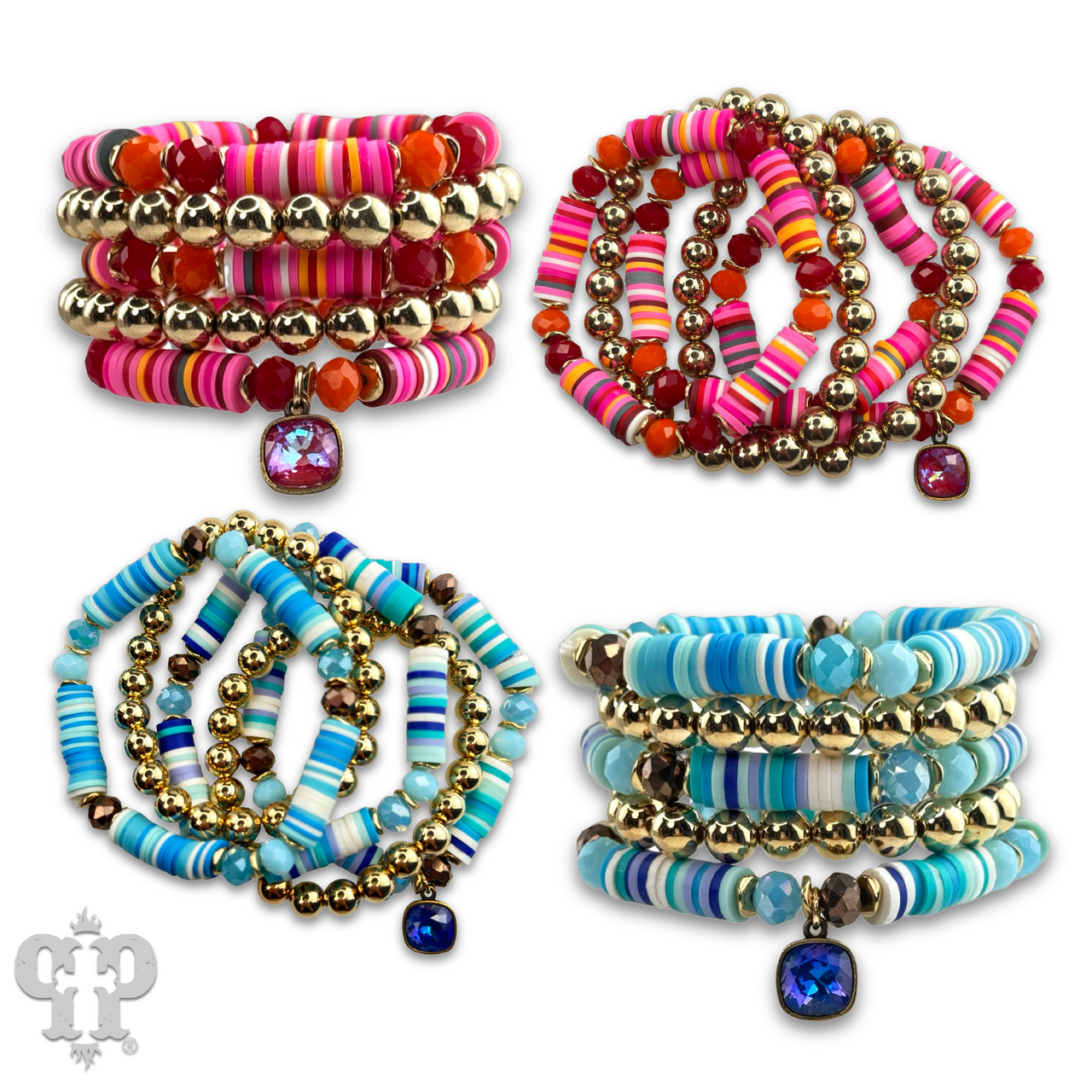Rubber heishi bead bracelet with Austrian crystal