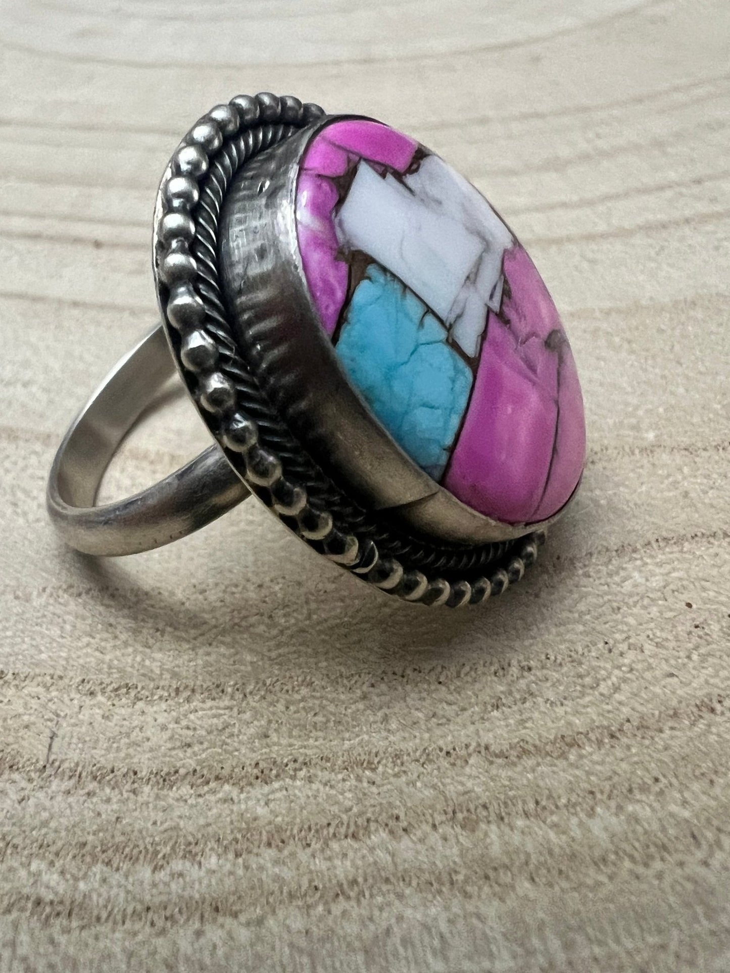Cotton Candy Adjustable Ring by Navajo Artist Scott Skeets