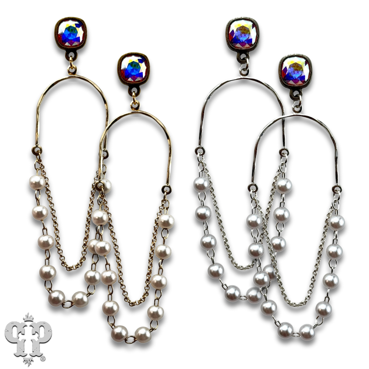 Pearl swing earring, Austrian crystal