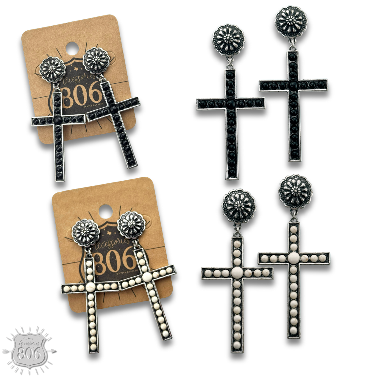 Stone studded cross earring