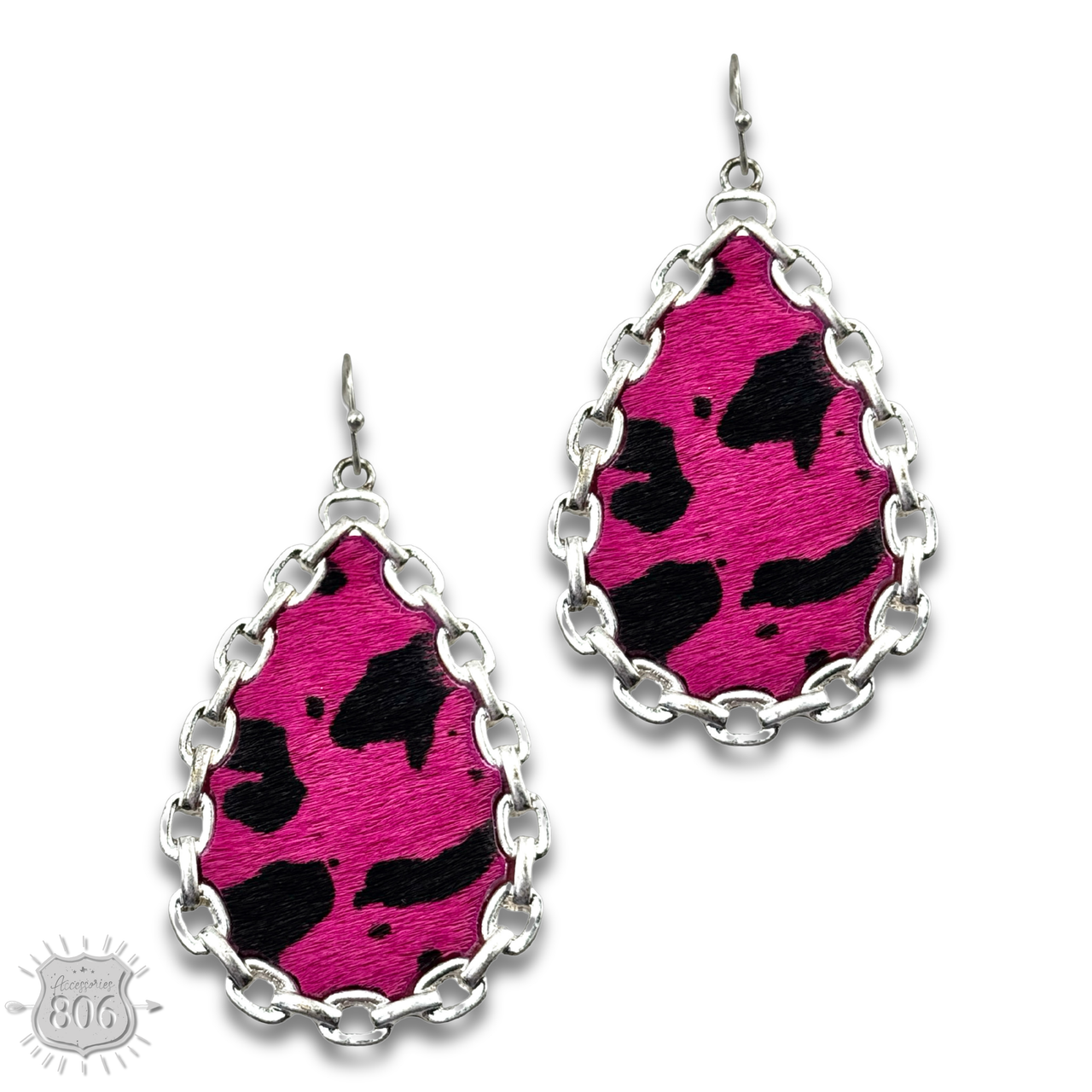 Chain link, cow print teardrop earring