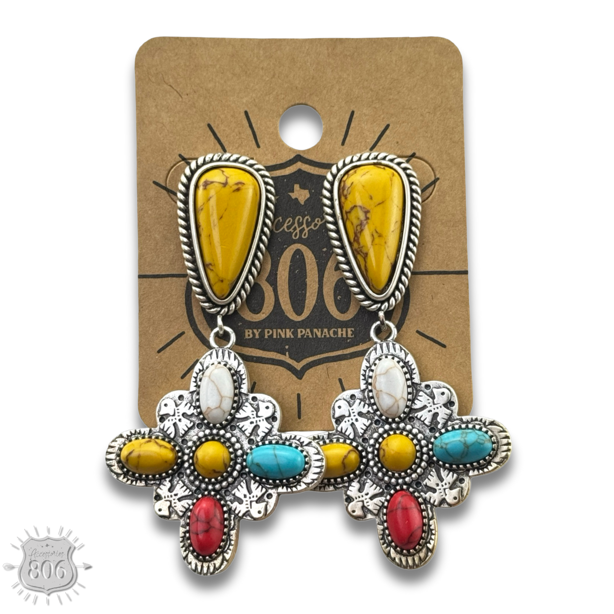Multi-color four point cross earring