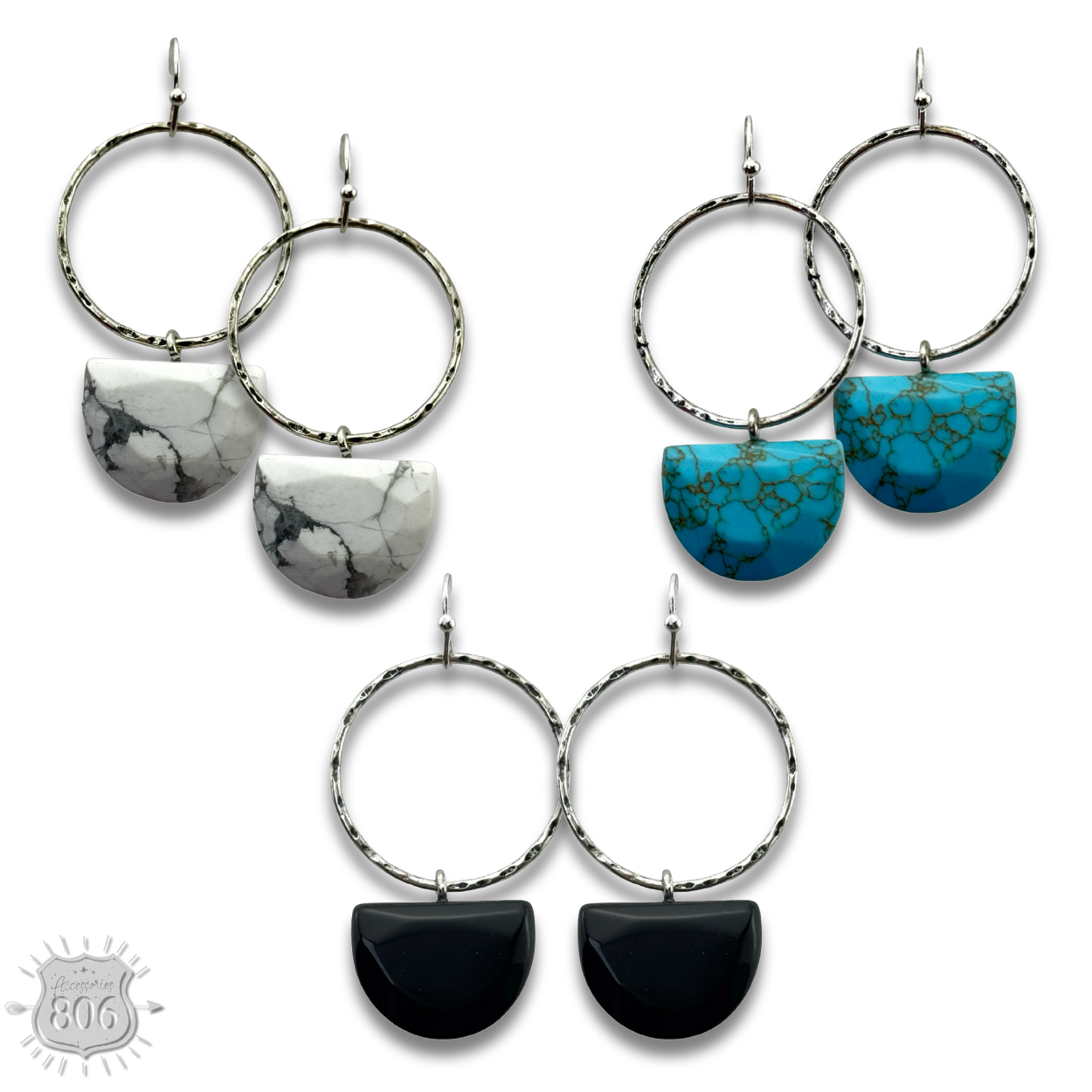 Stone half circle earring