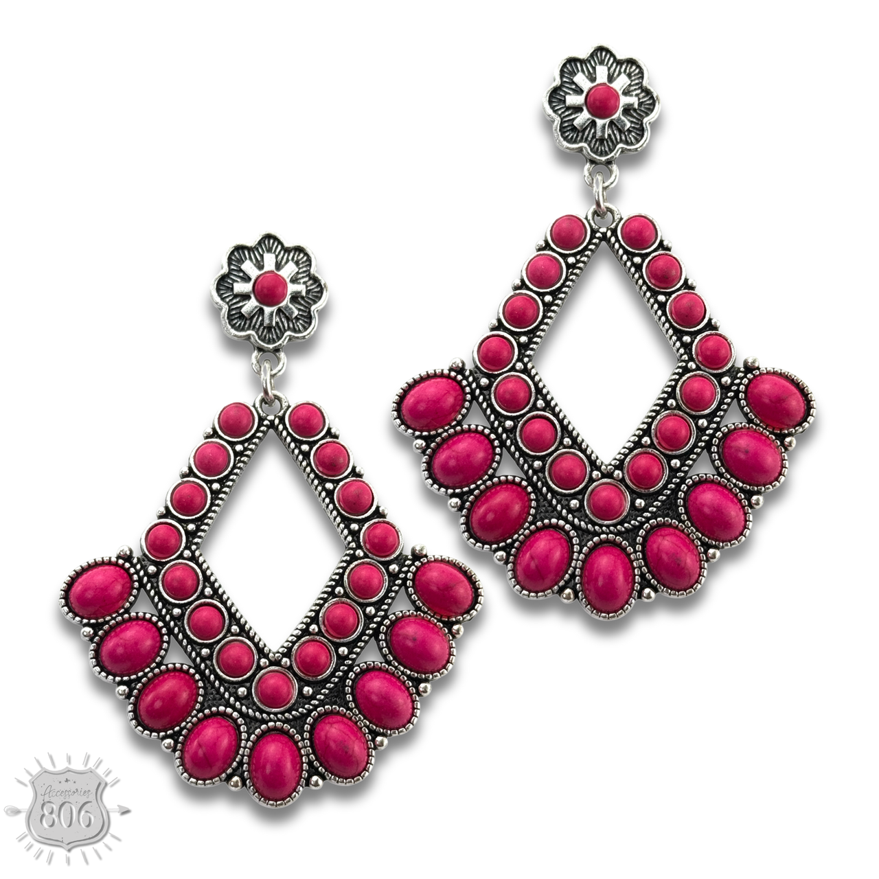 Southwest diamond shape stone earring