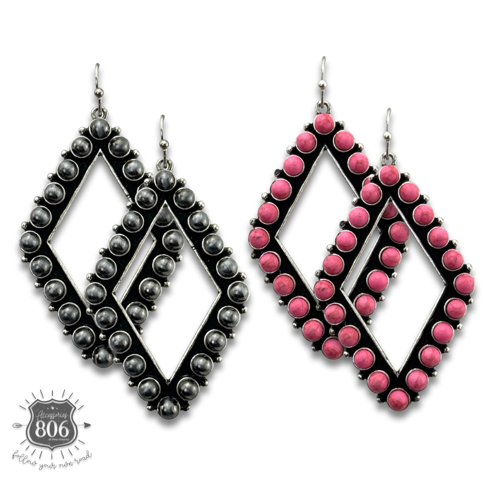 Stone bead diamond shape earring