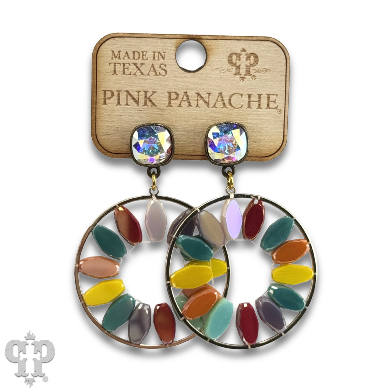 Flat oval beads circle earring with Austrian crystal