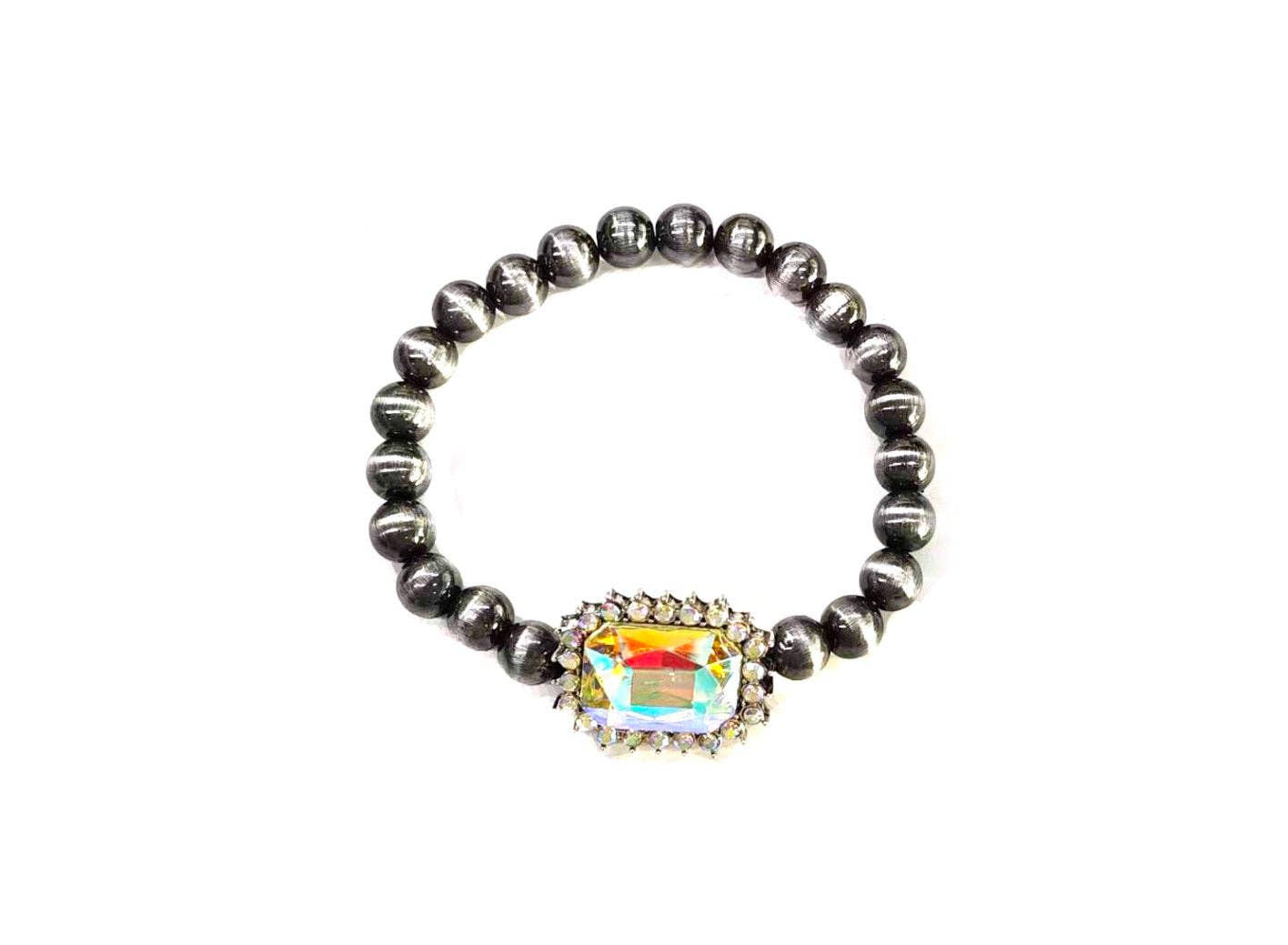 Western AB Stone Rectangle Navajo Pearl Stretch Bracelet
