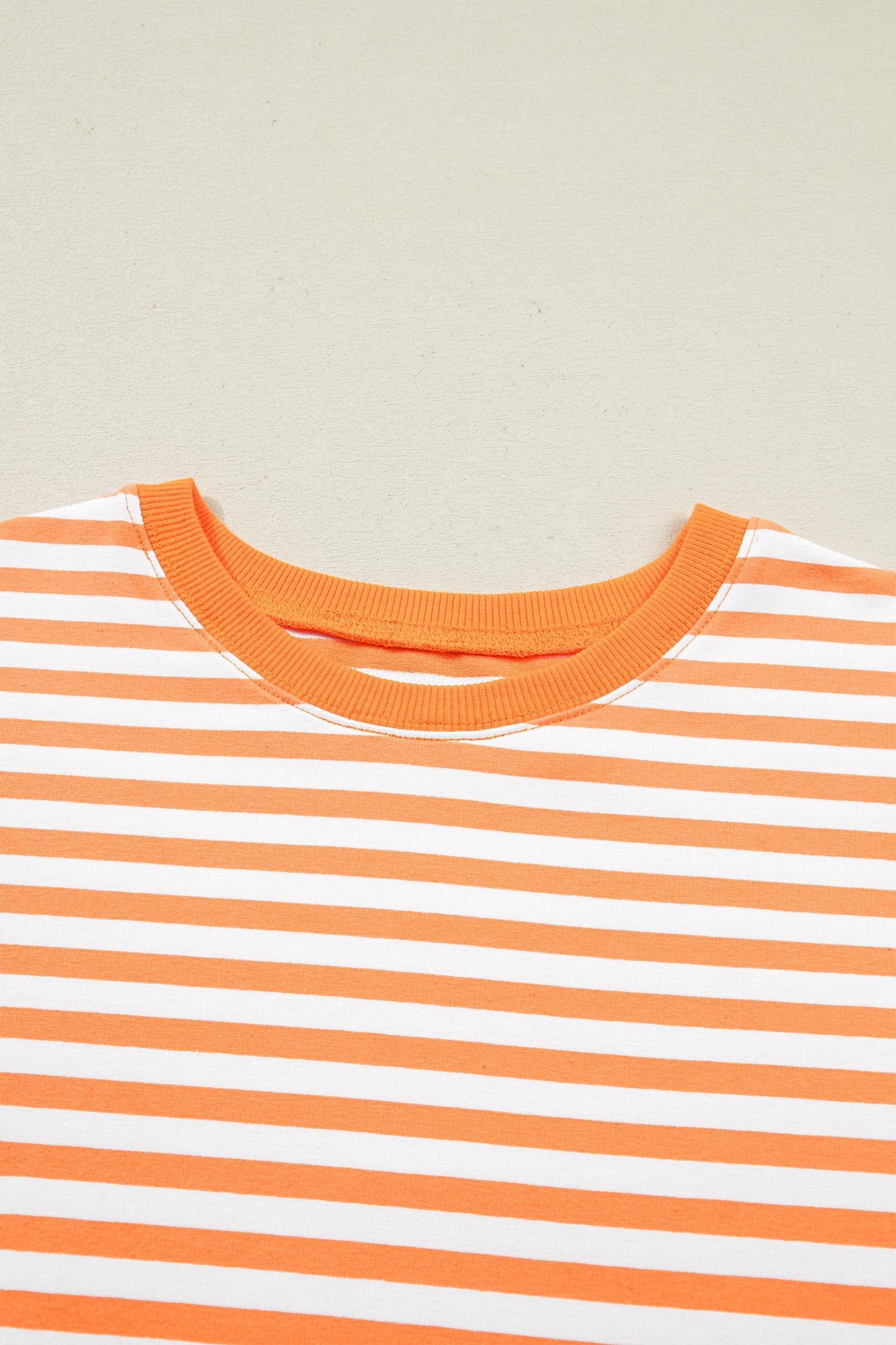 Orange Stripe 3/4 Sleeve Exposed Seam Patchwork Pullover Top