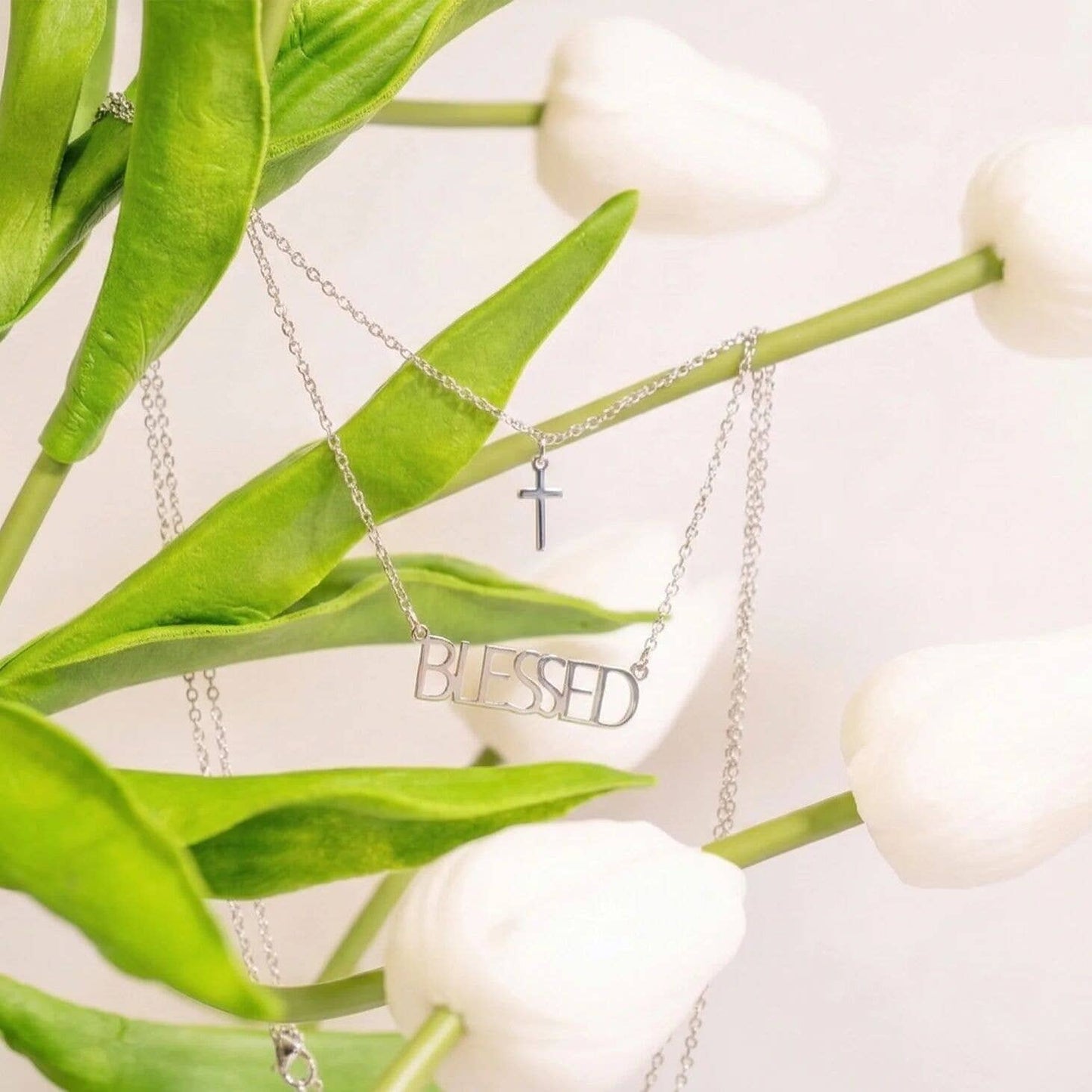 Stainless Steel "Blessed" Layered Cross Necklace: Gold