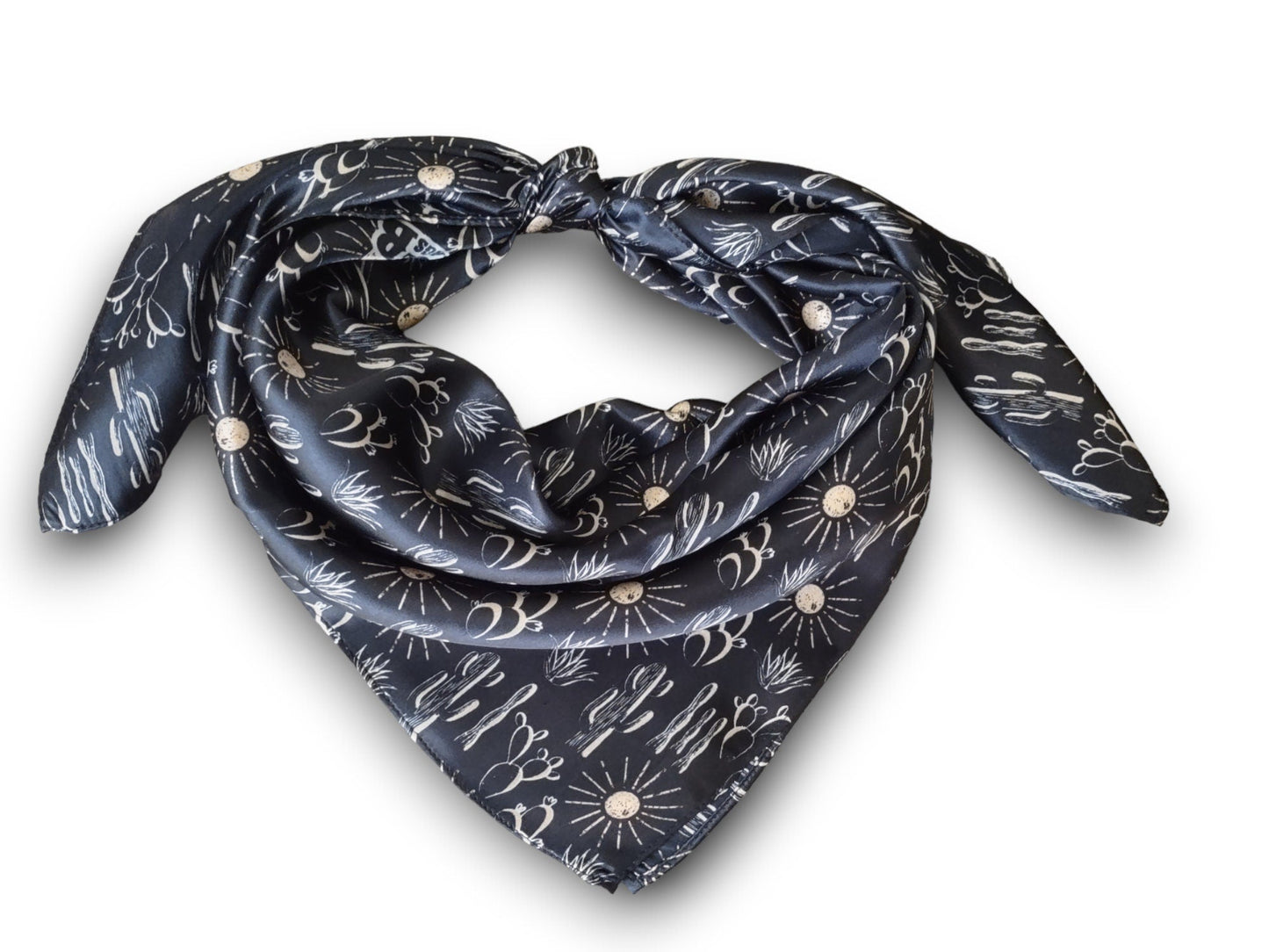 Wild Rag 100% SILK Black Cactus and Sun Western Neck Scarf Bandanna by Double B Wild Rags