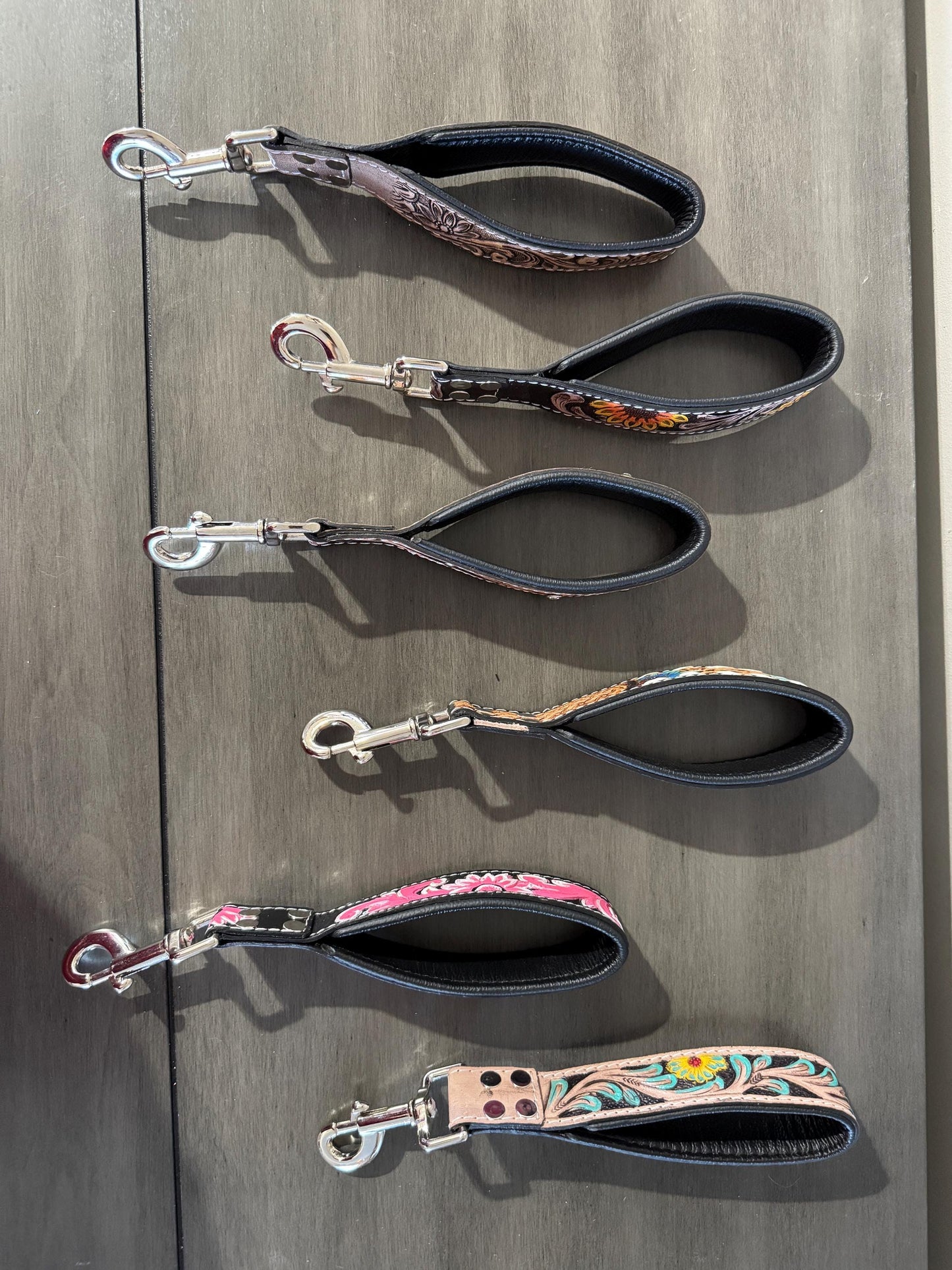 Short Western genuine leather dog pet leash for hiking or training by Double B Wild Rags