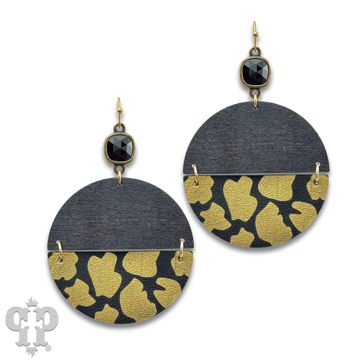 Linked animal print circle earring with Austrian crystal