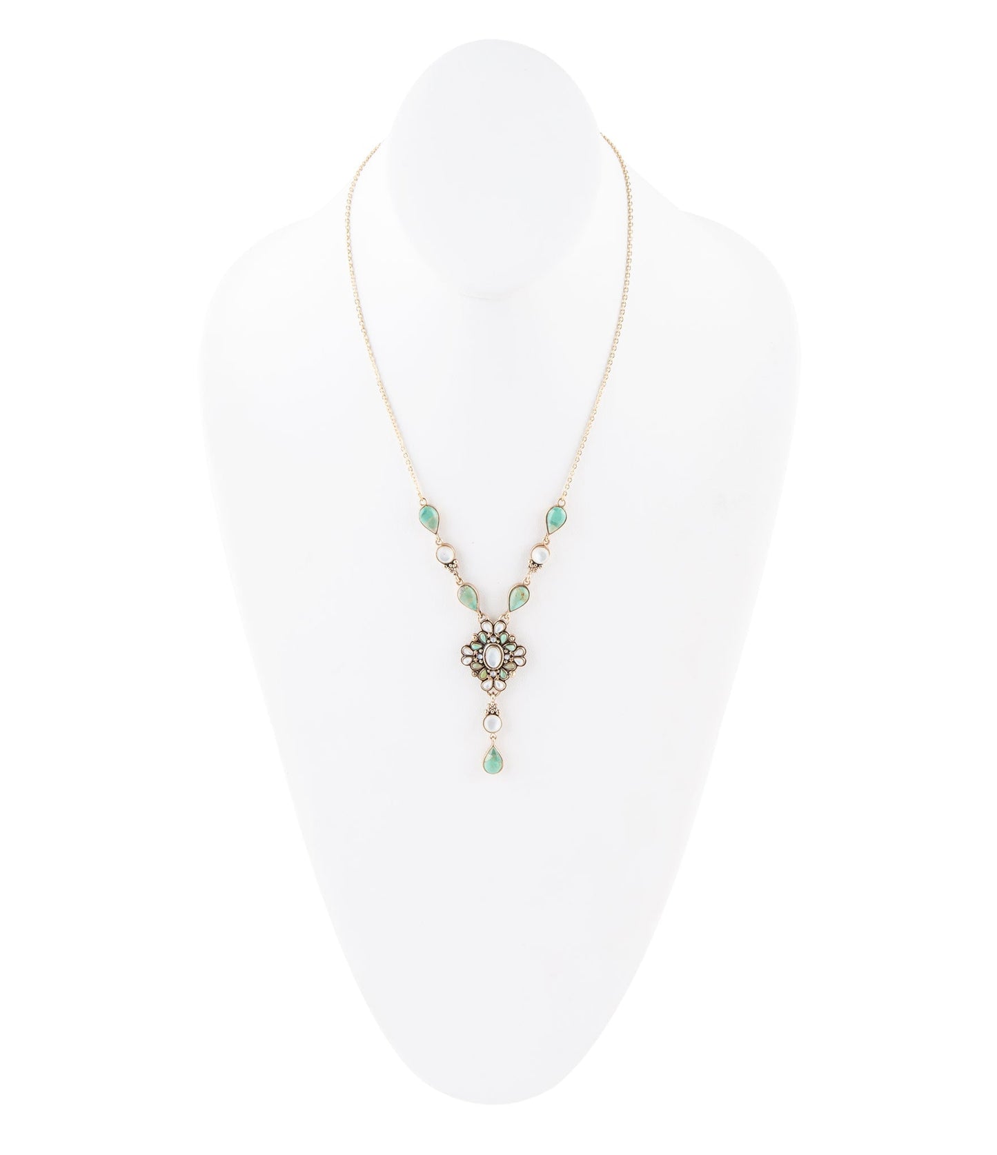 White Mother of Pearl and Blue Turquoise Golden Barcelona Y-Necklace