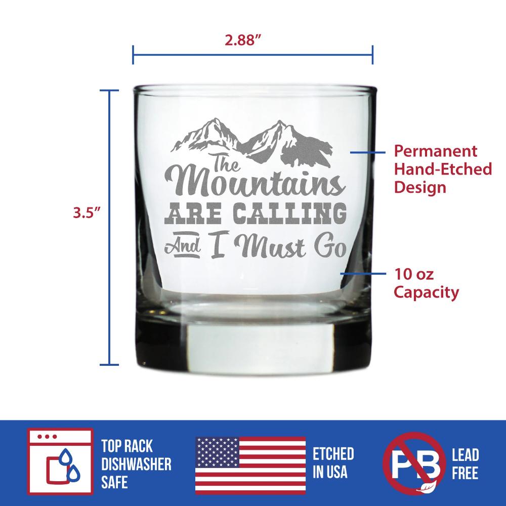 Mountains are Calling - Funny Whiskey Rocks Glass Gifts for Outdoorsy Men & Women - Fun Whisky Drinking Tumbler Décor
