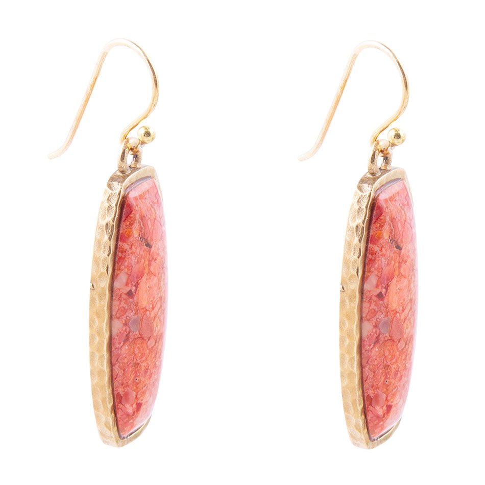 Odyssey Long Orange Sponge Coral Golden Statement Earrings