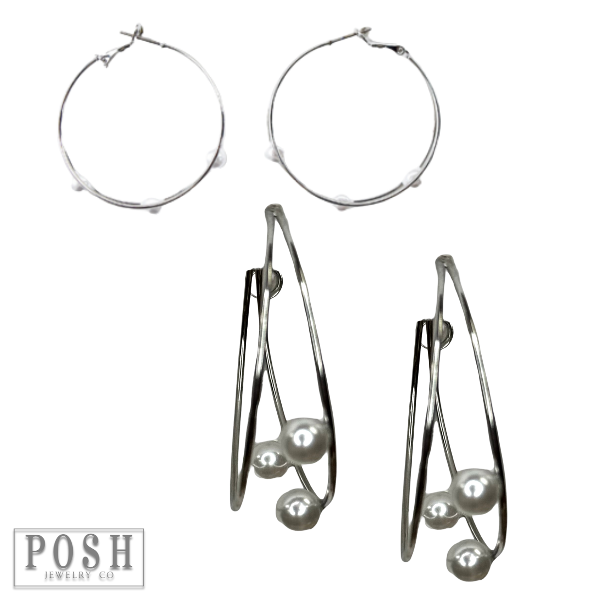 Double hoop and pearl earring