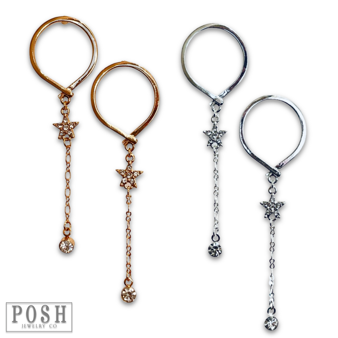 Post earring with star and drop