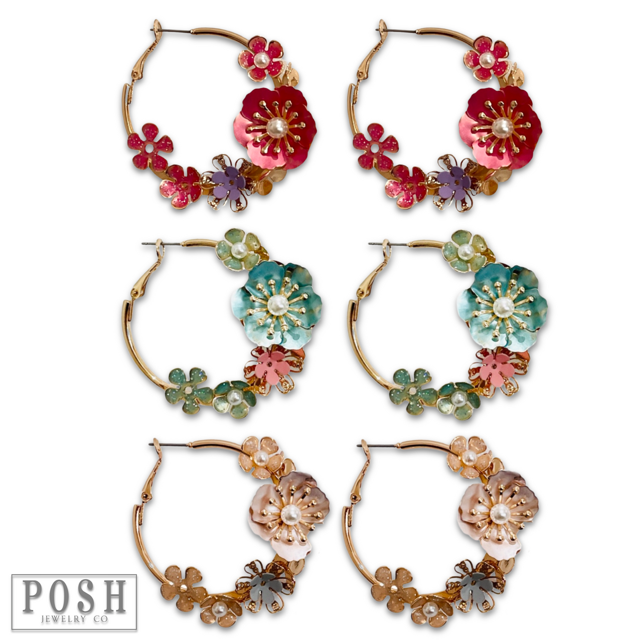 Metallic flower hoop earring
