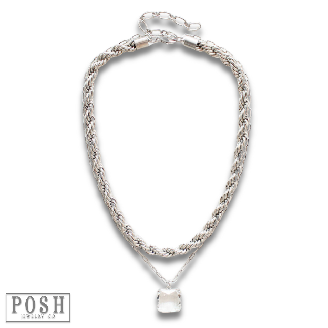Silver tone double chain necklace