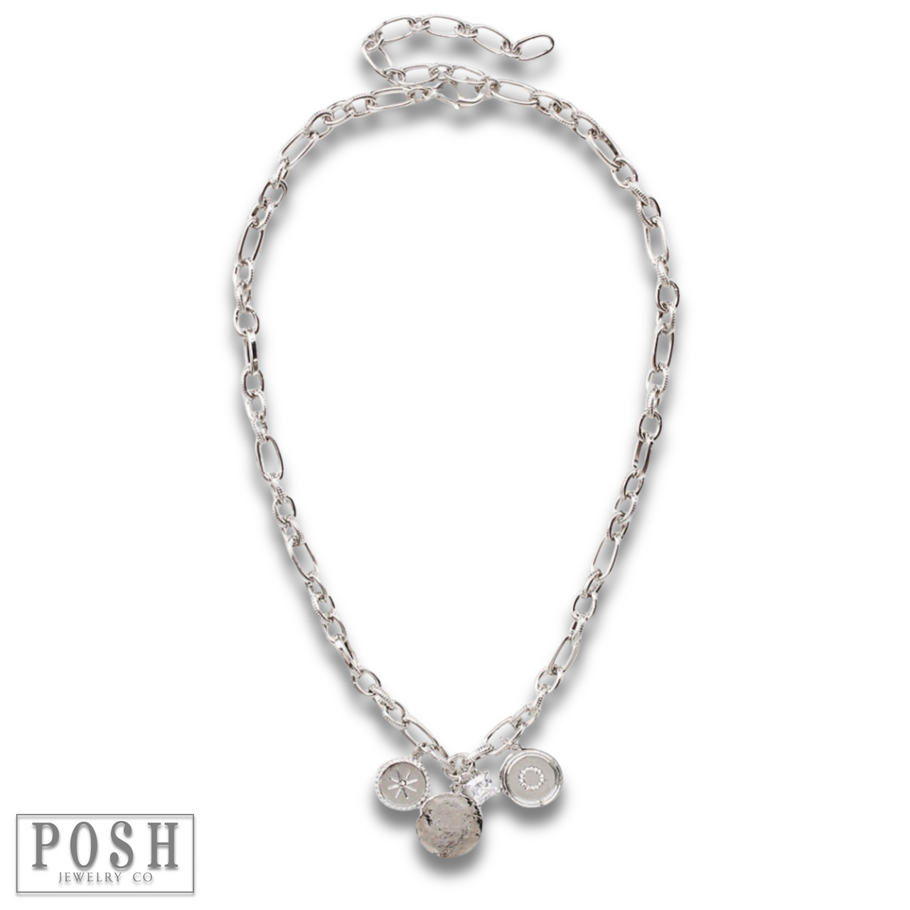 Link chain necklace with charms
