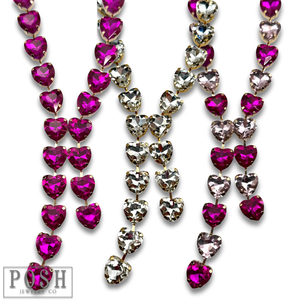 Rhinestone heart lariat necklace