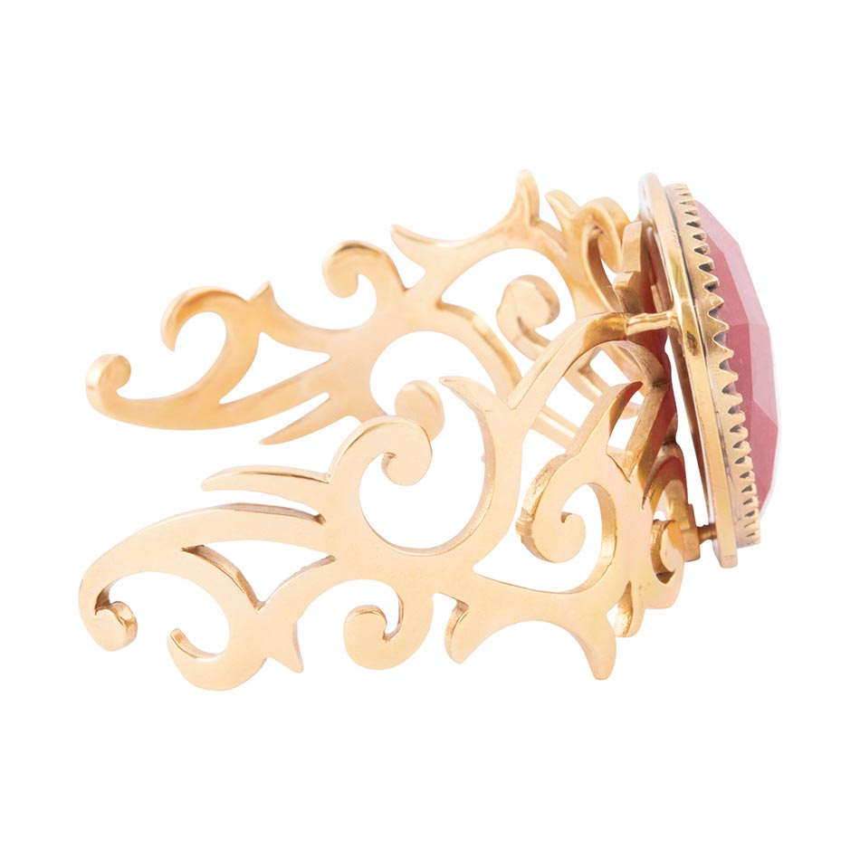 Red Bordeaux Quartz Golden Statement Cuff Bracelet