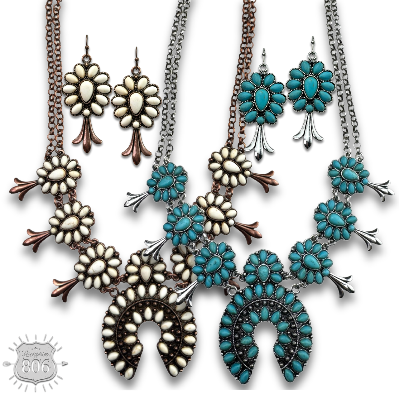 Stone squash blossom necklace set
